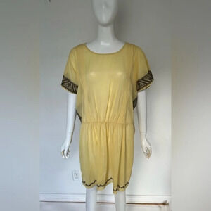 White Chocolate Yellow Embroidery Dresses Short Sleeve Swing Tunic Dress L NWOT